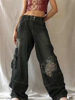 Retro Impressão Gráfica Y2K Baggy Jeans Grunge Fairycore Cintura Alta Carga de Jeans, Calças de Streetwear Casual calças de Moletom Cuteandpsycho
