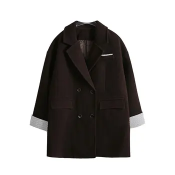 O outono e o inverno, moda de nova lã casaco do terno coreano metade do comprimento aquecido cor sólida casaco feminino