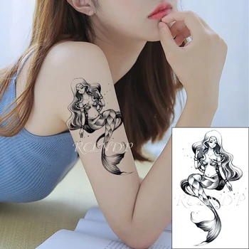 Impermeável Tatuagem Temporária Adesivos Personalidade Criativa Sereia Sexy Arte Falso Tatto Flash Adesivo Tatuagem para Mulheres, Homens