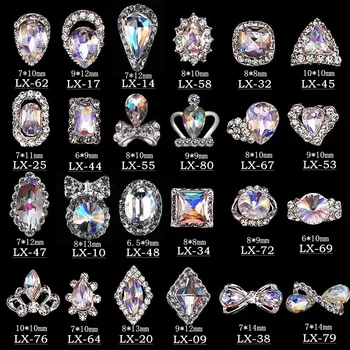 100Pcs 3D de Luxo Projetos da Arte do Prego Strass AB Diamantes K9 Vidro de Cristal Liga de Gemas Para Manicure Jóias, Pedras de Unhas de Suprimentos