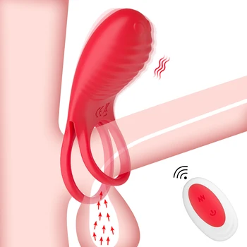 Anel peniano em Silicone Duplo Cockring Anel Vibratório com Massageador retardar a Ejaculação Vibrador Estimulador do Casal Adulto, Brinquedos do Sexo para Homens