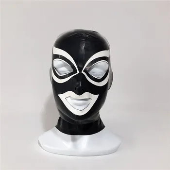 2019 novo design de lingerie sexy trajes de látex preto capuzes máscara mística olhos guarnição branca cekc zentai fetiche uniforme de volta zipper