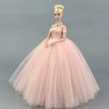 Cor-De-Rosa Barco Pescoço Vestido De Noiva Para Bonecas Barbie Princesa Da Noite, Vestido De Festa Longo De Vestidos De Roupas Para A Barbie 1/6 Bonecas Acessórios