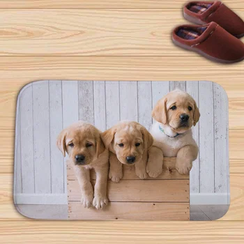 Lindo Animal Capacho Non-Slip Super Flanela Macia 40x60cm Tapete Decoração Bonito Três Cães em Carpete Tapete na Porta de casa Para a Decoração do Banheiro