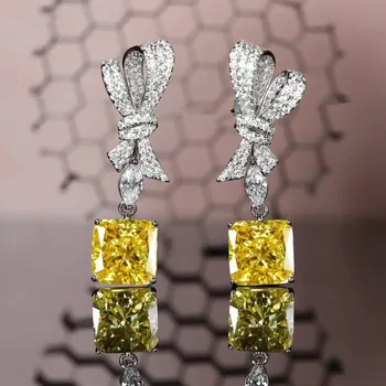 RUZZALLATI de Luxo Elegante Corte Quadrado Tanzanita Diamante Brincos de Senhoras Cor de Prata Bowknot Acessórios Jóias