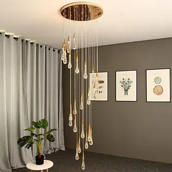 Gota De Cristal Espiral Da Escada Lustre Para Casa, Decoração, Cozinha De Jantar, Sala De Estar Moderna, Pingente Luzes Internas Nórdicos Lâmpada