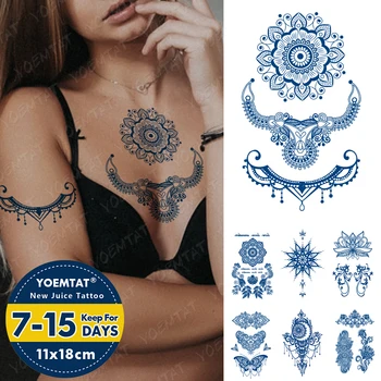 Suco De Duração Impermeável Da Etiqueta Temporária Tatuagem De Mandala Flor Totem Tribal Flash Tatuagens Femininas Lotus Tinta Arte Do Corpo Falso Tatto
