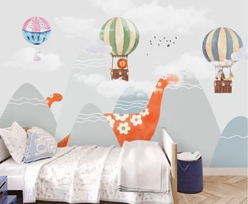 XUE SU papel de parede Personalizado moderno e minimalista quarto infantil balão de ar quente montanha dinossauro quarto de desenhos animados na parede do fundo