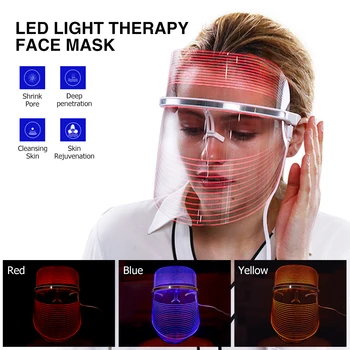 3 Cores de Luz LED Terapia Máscara facial de Fótons Instrumento Anti-envelhecimento, Anti Acne, Remoção do Enrugamento da Pele Apertar Beatuy SPA Cuidados com a Pele
