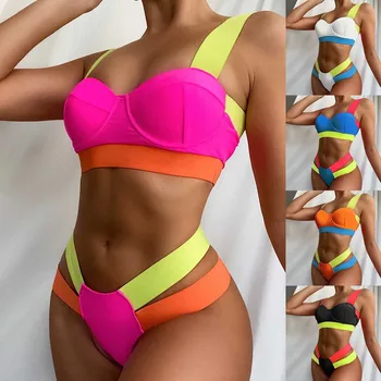 As Mulheres De Duas Peças R Trajes De Banho Ternos Sexy Dividir Cores Sortidas Swimsuit Bikini Maiô Beachwear Acolchoado Swimwear