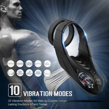 10 Modos de vibração pênis pau gaiola anel de carregamento USB de silicone ejaculação Retardada Vibração cockring os brinquedos sexuais para os homens da loja