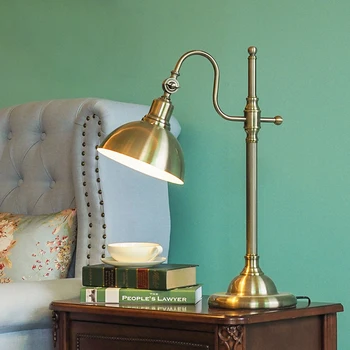 American retro LED, lâmpada de mesa de ferro forjado banhado a lâmpada de tabela de Aprender a ler qualidade candeeiro de mesa