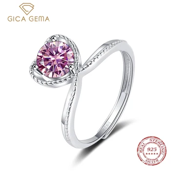 Gica Gema 1,0 ct 6.5 mm Redondo de Prata 925 Multicolor Moissanite Anéis Para as Mulheres de Diamante Aniversário de Casamento, Jóias de Presente