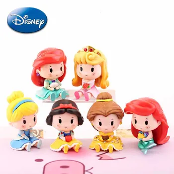 6Pcs/Set Princesa da Disney Q Versão Figura de Ação de Branca de Neve, Cinderela, Ariel Kawaii Anime Valores Presentes das Crianças a Decoração Home