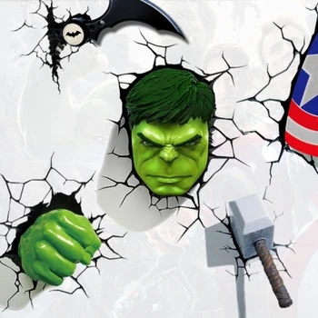 Marvel Adesivo do homem Aranha Capitão Hulk Acessórios Carro Adesivo Quarto de Simulação em 3D de Fissuras Através Da Parede de Animação Acessórios