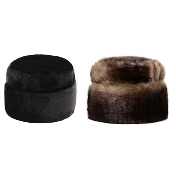 Vison de Faux Fur Chapéu de Protecção contra o Frio Homens Quentes Headwear de meia-Idade a Idosos Cabelo Gorro de Caminhada Escalada de Snowboard 58-60 cm