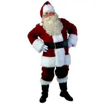 Adultos Vermelho De Papai Noel Traje De Alta Qualidade De Veludo Homens Natal Cosplay De Roupas De Santa Vestido Da Mascote Do Traje