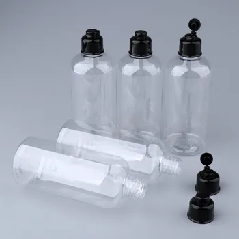 Claro 100/200/300 mL Garrafas Vazias de Plástico Preto com Tampas Flip - BPA-free - Conjunto de 5 Embalagem Frascos para Viagem