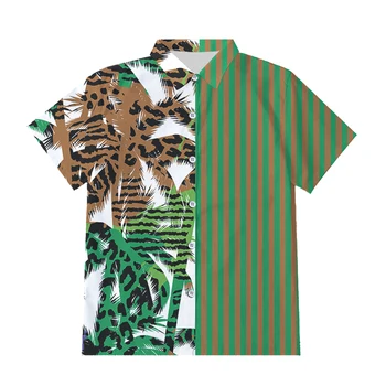 Homens Estilo Casual Camisa de Impressão 3D Listrado de Retalhos de Streetwear Lapela de Manga Curta Moda Mens Camisa Havaiana de grandes dimensões S-6XL