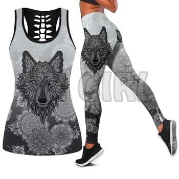 Yoga Wolf 3D Impresso parte Superior do Tanque+Legging Combo Roupa de Yoga Fitness Legging Mulheres