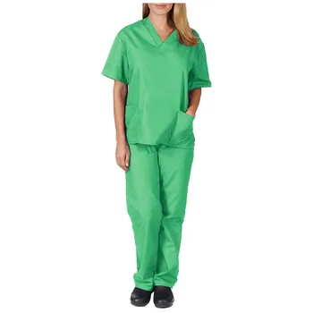 Elasticidade animal de Estimação Clínica Enfermeira vestuário de trabalho e uniformes de Alta Qualidade de Cor Sólida Enfermagem Esfrega as Mulheres Uniformes Médico do hospital de Trabalho de Vestuário, ternos