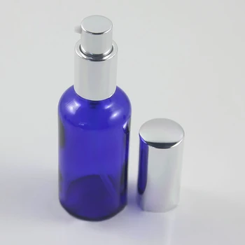 Azul/Fosco Azul, Frasco de Loção,50ml de Vidro Frasco de Spray com Tampas de Prata